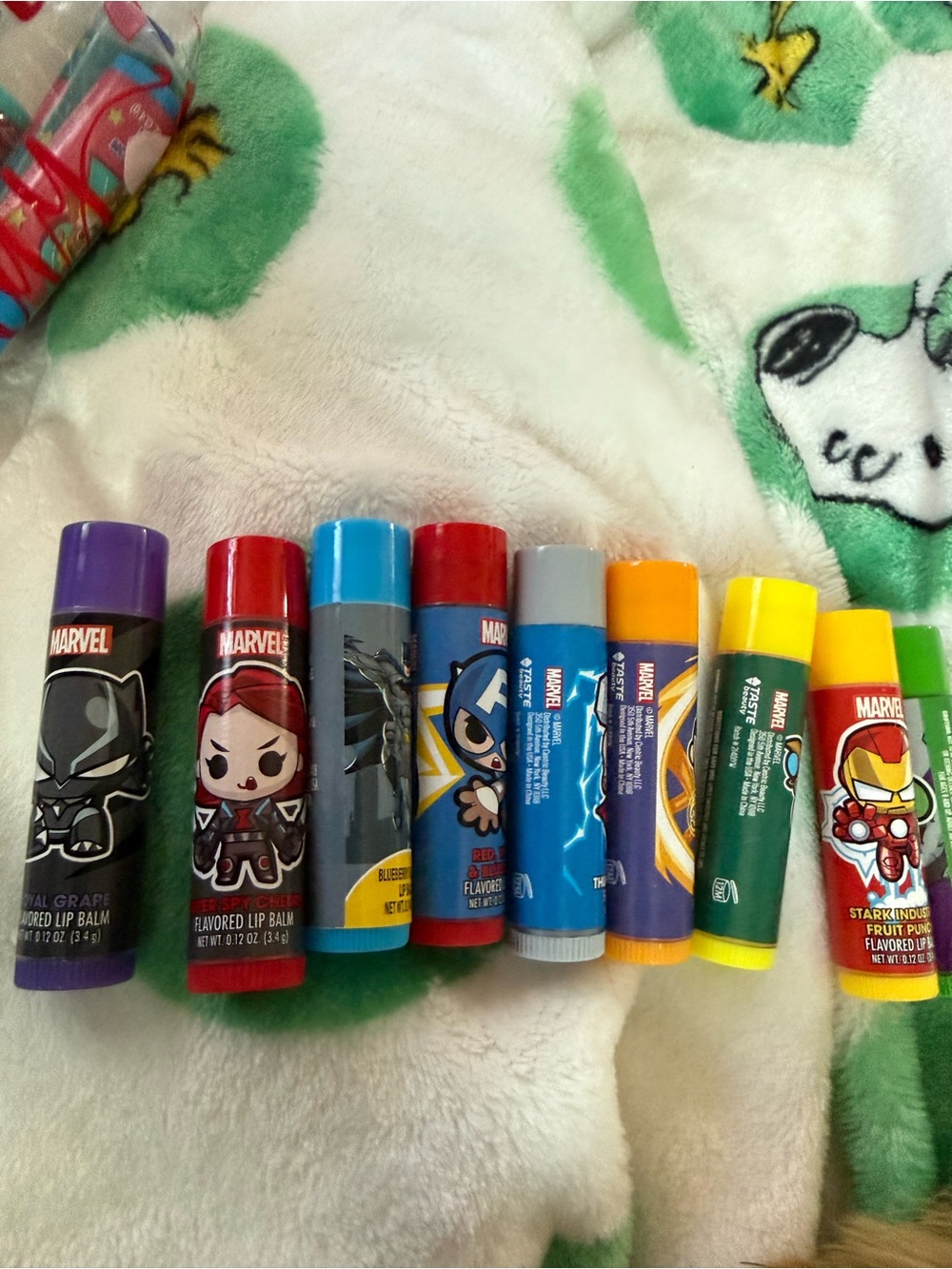Marvel Kids Lip Balm Set with Red, Blue, Purple, Yellow, Orange, Green Caps
